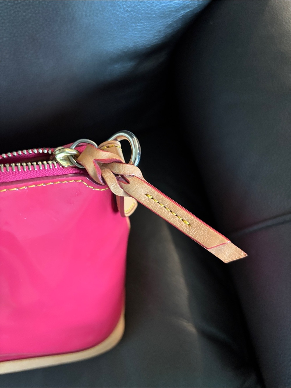 Dooney & Burke Hot Pink Patent Purse With Tan Trim - Picture 3 of 14